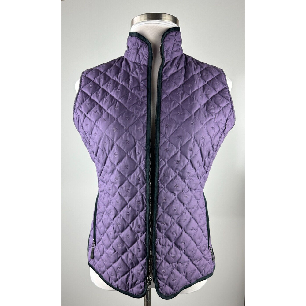 Eddie Bauer Full Zip Quilted Goose Down Vest Snowflake Printed Purple Size Large - Picture 8 of 9